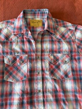 Wrangler Retro Men's Red, Blue & White Plaid Western Button-Front Shirt